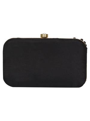 Anekaant Adorn Embellished Faux Silk Clutch Black & Gold 3