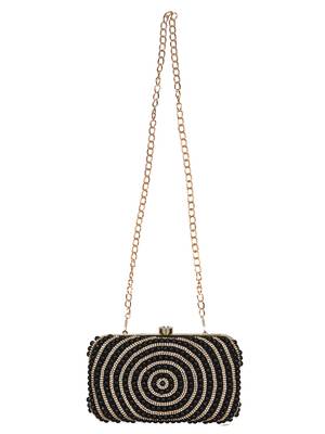 Anekaant Adorn Embellished Faux Silk Clutch Black & Gold 4