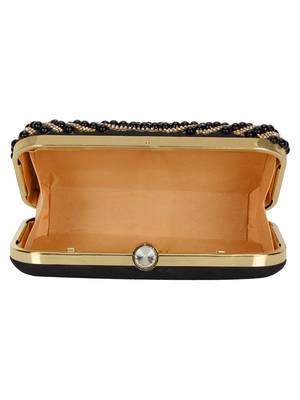 Anekaant Adorn Embellished Faux Silk Clutch Black & Gold 5