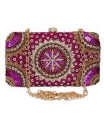 Anekaant Adorn Sequines Embellished Faux Silk Clutch Magenta Pink & Gold