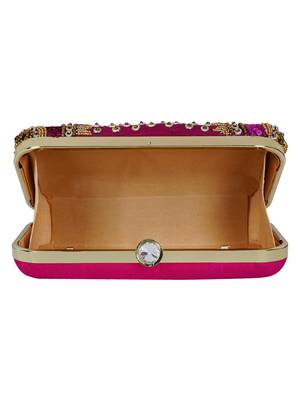 Anekaant Adorn Sequines Embellished Faux Silk Clutch Magenta Pink & Gold 5