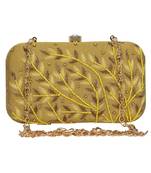 Anekaant Adorn Embroidered Faux Slik Clutch Mustard & Yellow