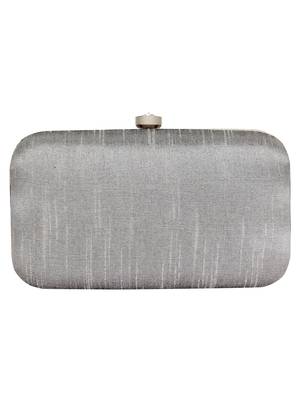 Anekaant Adorn Embroidered Faux Slik Clutch Grey & Blue 3