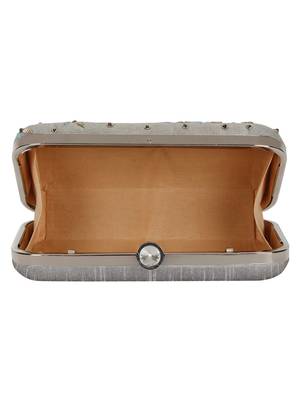 Anekaant Adorn Embroidered Faux Slik Clutch Grey & Blue 5