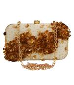 Anekaant Spiffy Embellished Faux Slik Clutch Cream & Gold
