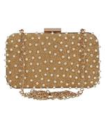 Anekaant Adorn Embellished Faux Slik Clutch Gold & Pearl