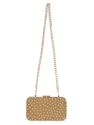 Anekaant Adorn Embellished Faux Slik Clutch Gold & Pearl 4
