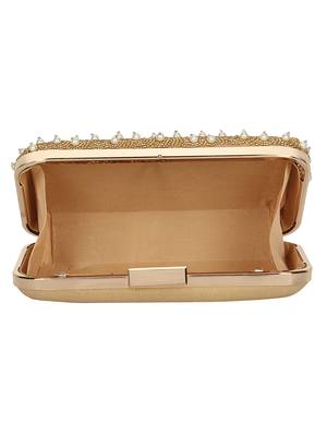 Anekaant Adorn Embellished Faux Slik Clutch Gold & Pearl 5
