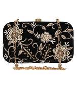 Anekaant Adorn Sequines Embellished Velvet Clutch Black & Gold