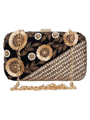Anekaant Adorn Embellished Velvet Clutch Black & Antique 1