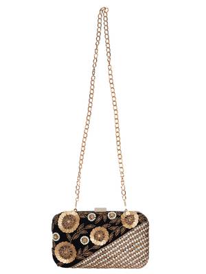 Anekaant Adorn Embellished Velvet Clutch Black & Antique 4