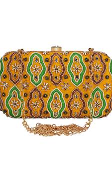 Anekaant Adorn Embroidered Faux Slik Clutch Yellow & Multi