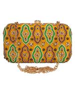 Anekaant Adorn Embroidered Faux Slik Clutch Yellow & Multi