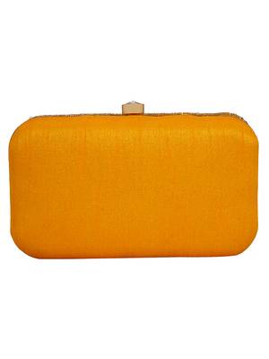 Anekaant Adorn Embroidered Faux Slik Clutch Yellow & Multi 3
