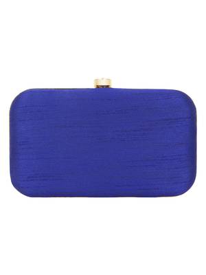 Anekaant Adorn Embellished Faux Slik Clutch Royal Blue & Gold 3