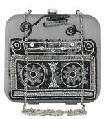 Anekaant Spiffy Sequines Embellished Faux Slik Box Clutch Grey & Black
