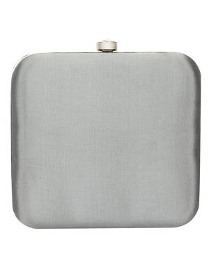 Anekaant Spiffy Sequines Embellished Faux Slik Box Clutch Grey & Black 3