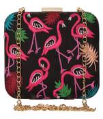 Anekaant Vista Embroidered Faux Slik Box Clutch Black & Multi