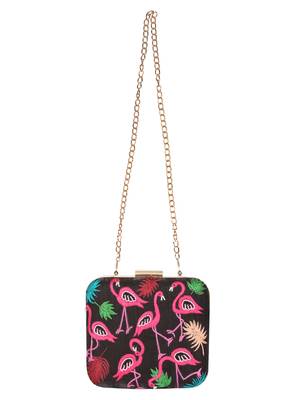 Anekaant Vista Embroidered Faux Slik Box Clutch Black & Multi 4