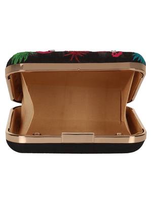 Anekaant Vista Embroidered Faux Slik Box Clutch Black & Multi 5