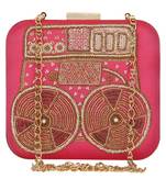 Anekaant Spiffy Embellished Faux Slik Clutch Fuschia Pink