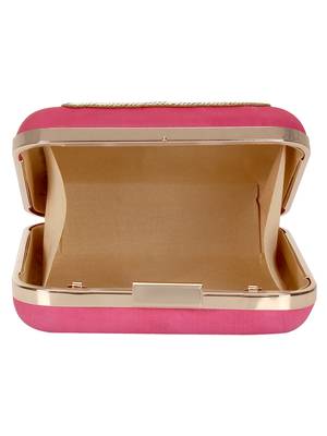 Anekaant Spiffy Embellished Faux Slik Clutch Fuschia Pink 5