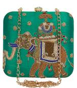 Anekaant Vista Embellished Faux Slik Clutch Rama Green & Gold