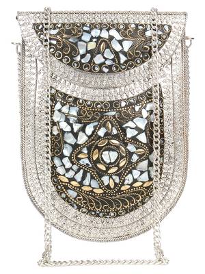 Anekaant Jewel Mosaic Metal Clutch Sliver & Multi 1