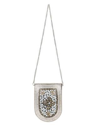 Anekaant Jewel Mosaic Metal Clutch Sliver & Multi 4