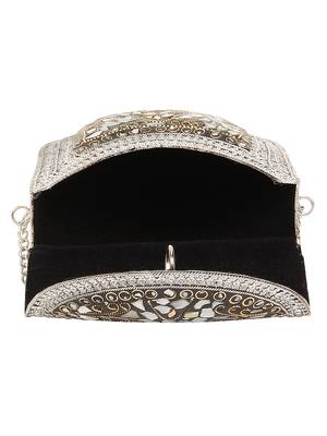 Anekaant Jewel Mosaic Metal Clutch Sliver & Multi 5