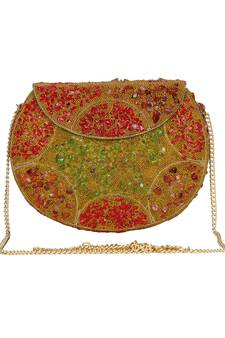 Anekaant Jewel Mosaic Metal Clutch Gold & Multi