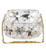 Anekaant Marvelous Mosaic Metal Marble Clutch White & Grey