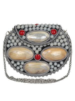 Anekaant Marvelous Mosaic Metal Shells Clutch Sliver 1