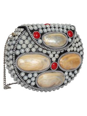 Anekaant Marvelous Mosaic Metal Shells Clutch Sliver 2