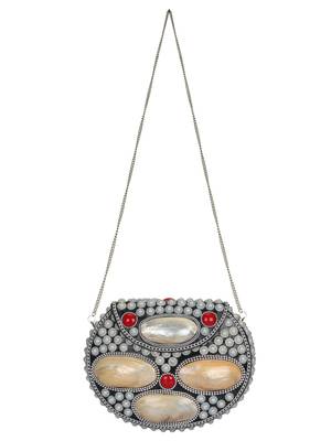 Anekaant Marvelous Mosaic Metal Shells Clutch Sliver 4