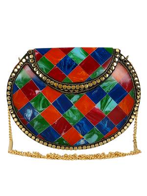 Anekaant Marvelous Mosaic Metal Marble Clutch Multi 1