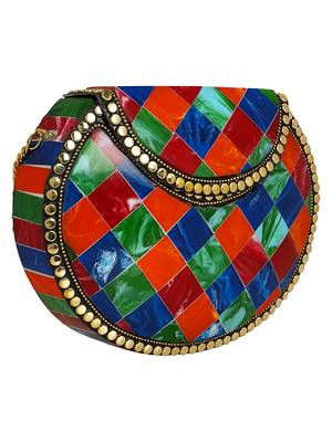 Anekaant Marvelous Mosaic Metal Marble Clutch Multi 2