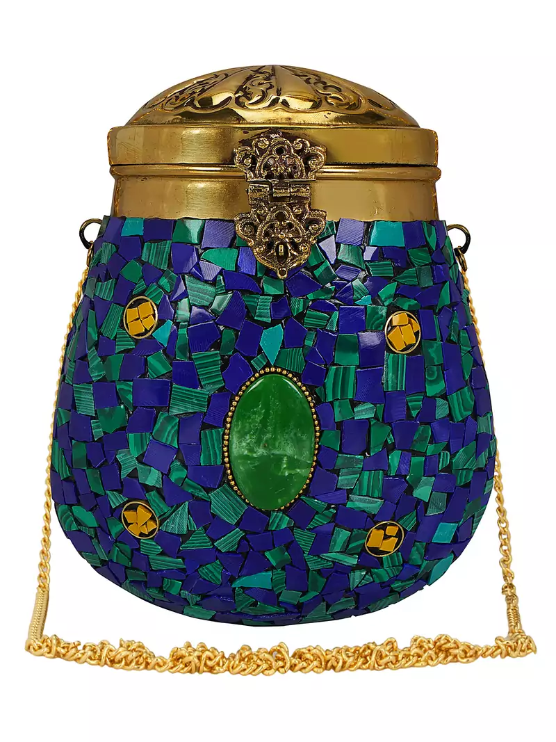 Anekaant Cask Mosaic Metal Clutch Blue & Multi