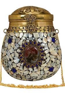 Anekaant Cask Mosaic Metal Clutch White & Multi