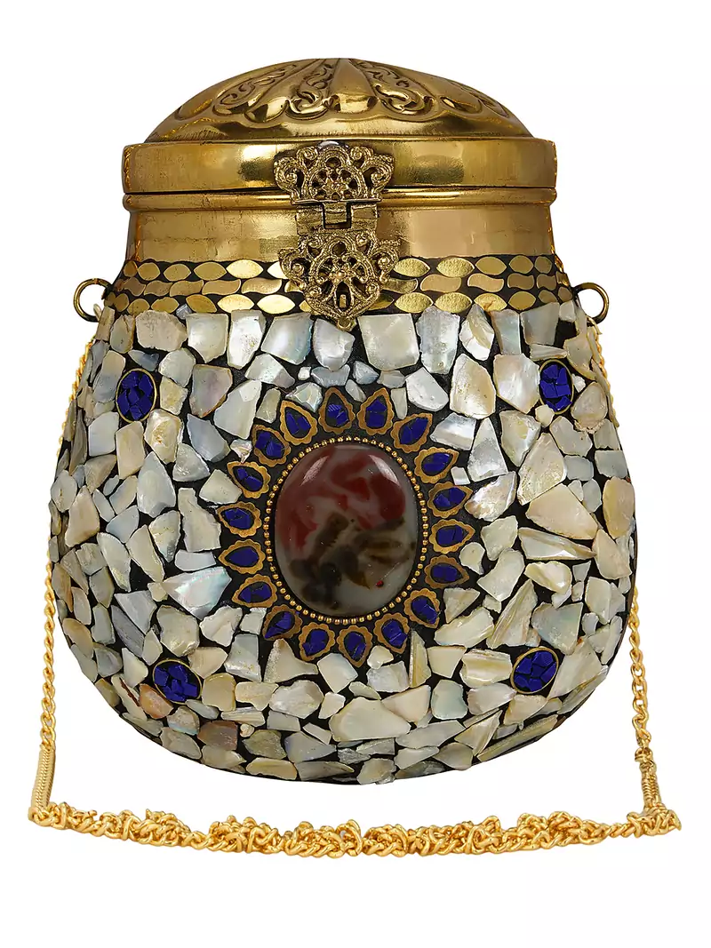 Anekaant Cask Mosaic Metal Clutch White & Multi