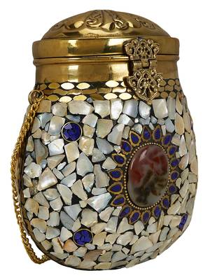 Anekaant Cask Mosaic Metal Clutch White & Multi 2