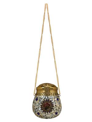 Anekaant Cask Mosaic Metal Clutch White & Multi 4