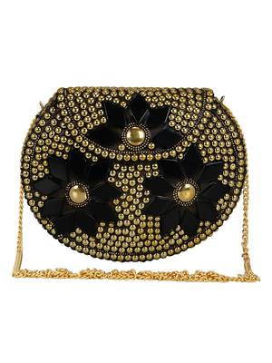 Anekaant Jewel Mosaic Metal Clutch Gold & Black 1