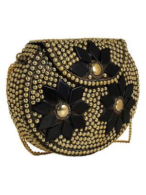 Anekaant Jewel Mosaic Metal Clutch Gold & Black 2