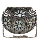 Jewel Mosaic Metal Clutch Sliver & White