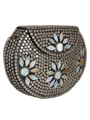 Jewel Mosaic Metal Clutch Sliver & White 2