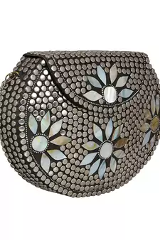 Jewel Mosaic Metal Clutch Sliver & White