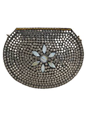 Jewel Mosaic Metal Clutch Sliver & White 3