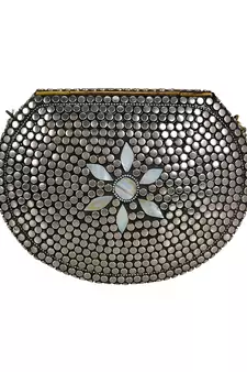 Jewel Mosaic Metal Clutch Sliver & White