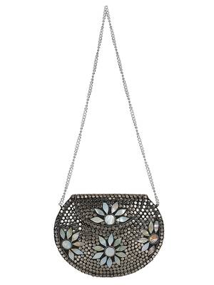 Jewel Mosaic Metal Clutch Sliver & White 4